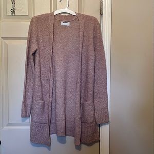 Spongy longline, open front sweater with pockets